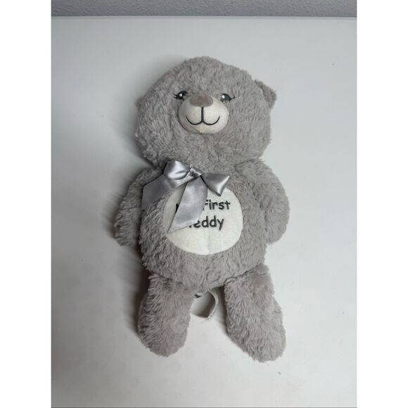 KellyToy My First Teddy Bear Plush Gray Rattle Teddy Bear Lovey 13” - Picture 4 of 7